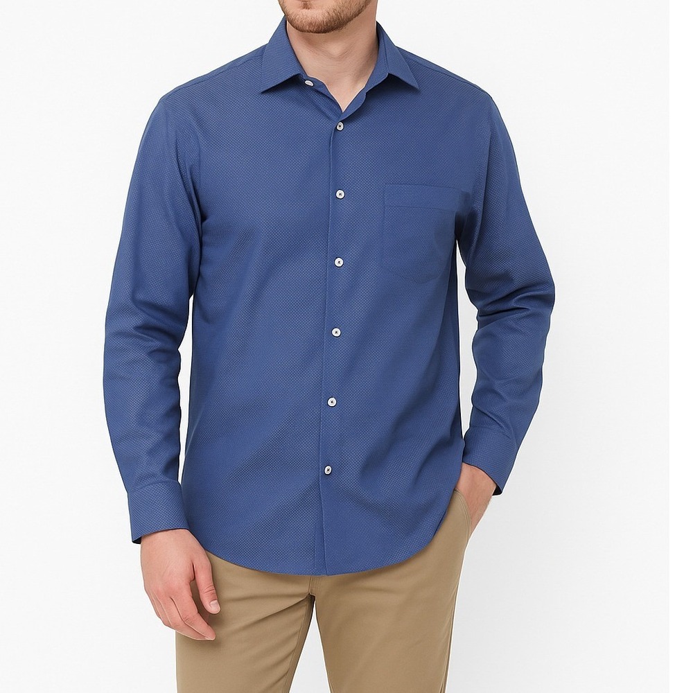 Michael Kors Men's Shirt XL Blue Patterned Long Sleeve Regular Fit Button Down